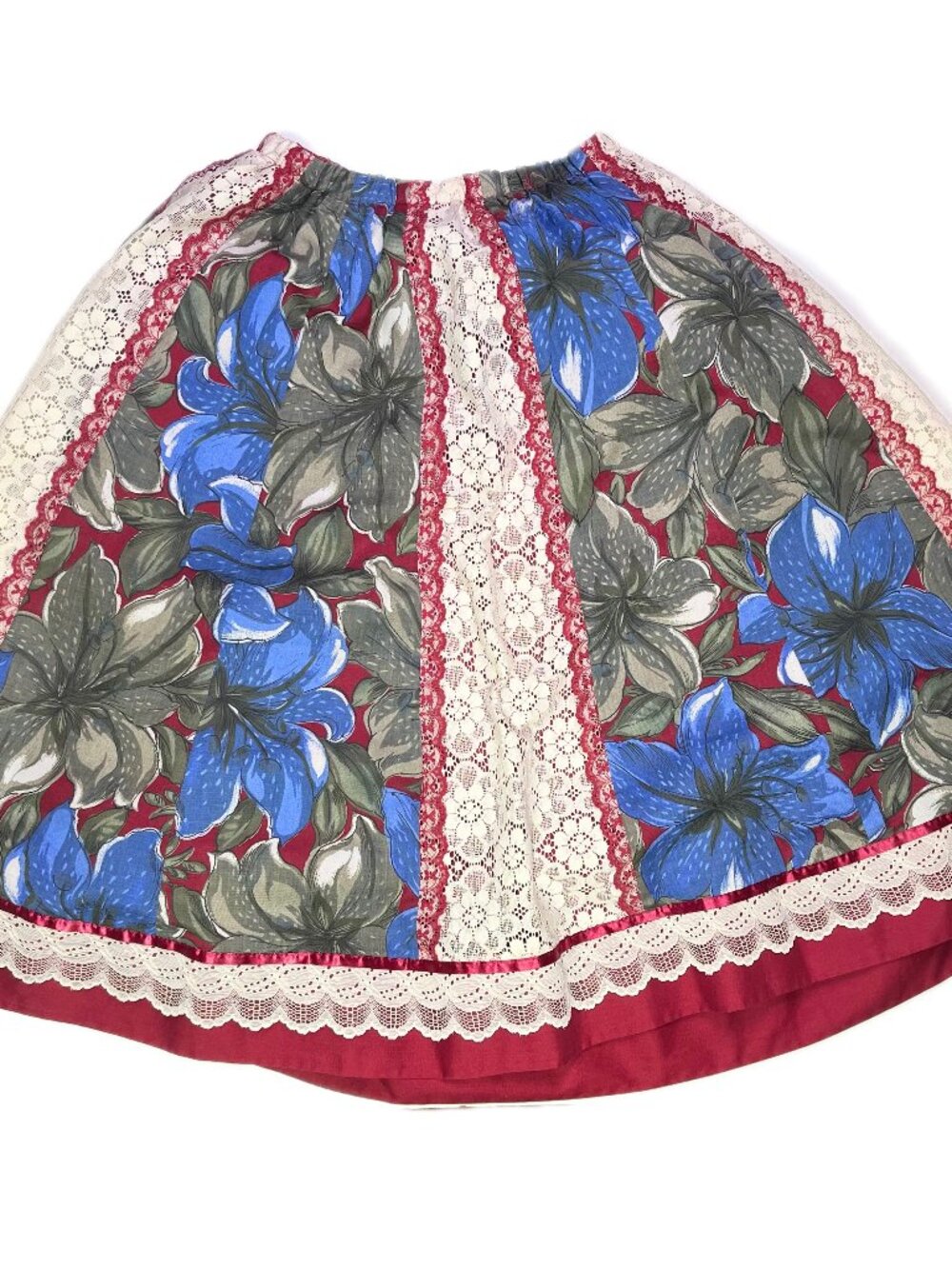 Vintage Carefree Fashions 25"+ Waist Pull-On Skirt Floral Lace Midi